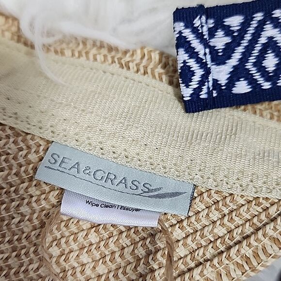 Sea Grass Straw Visor with Navy and White Ribbon - Picture 9 of 15